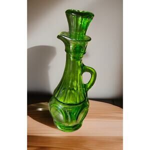 VTG Wheaton EMERALD GREEN CRUET bulls eye PATTERN 8"TALL mid century mod